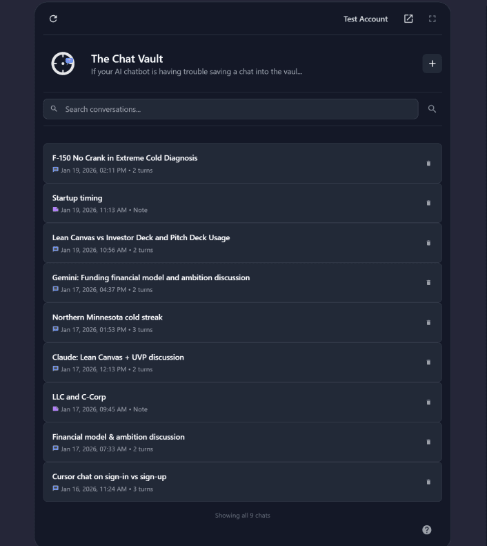 Chat Vault widget running inside an AI chatbot